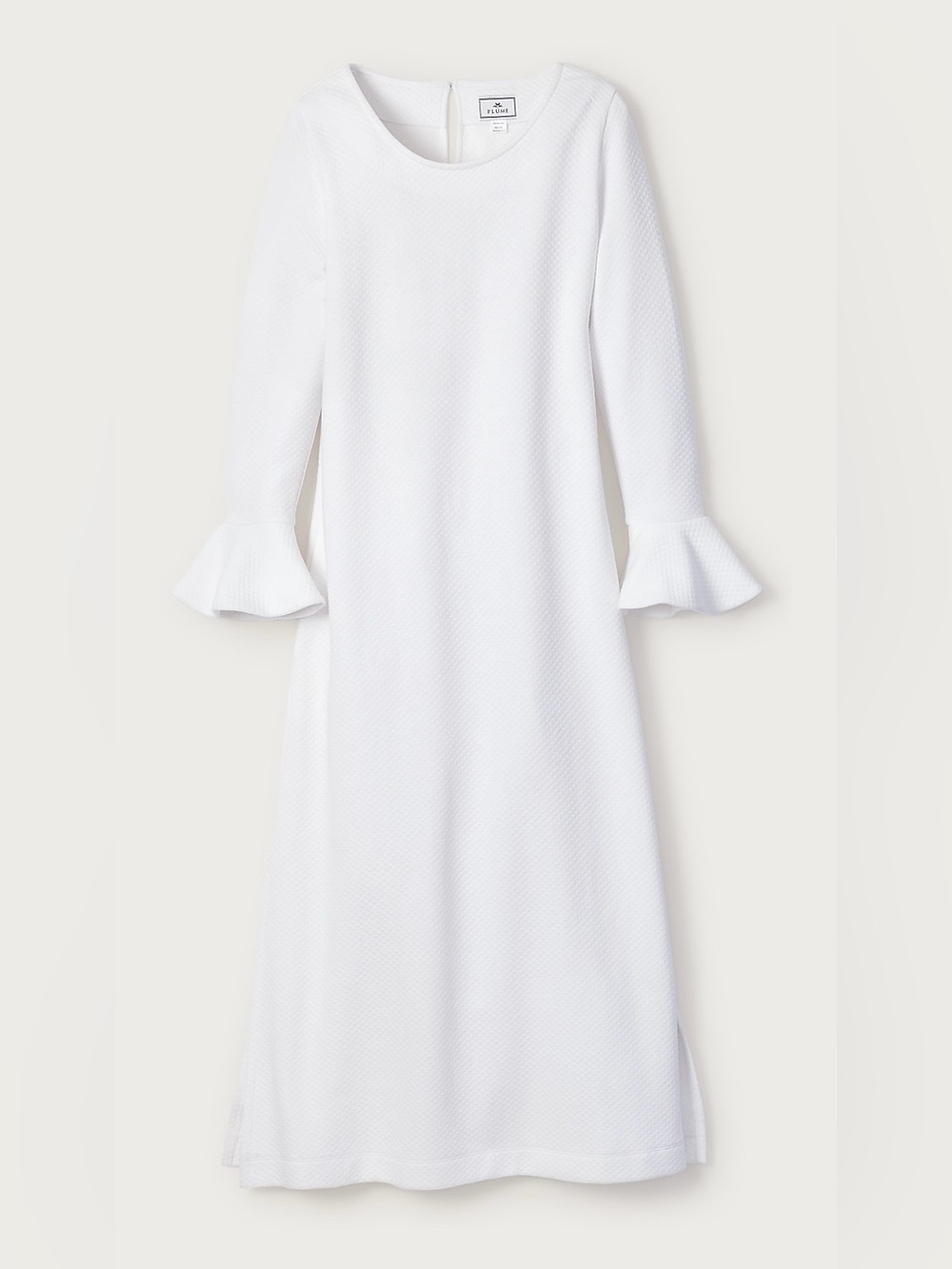 Petite Plume Ophelia Luxe Pima Cotton Jacquard Nightgown White L Bell Sleeve